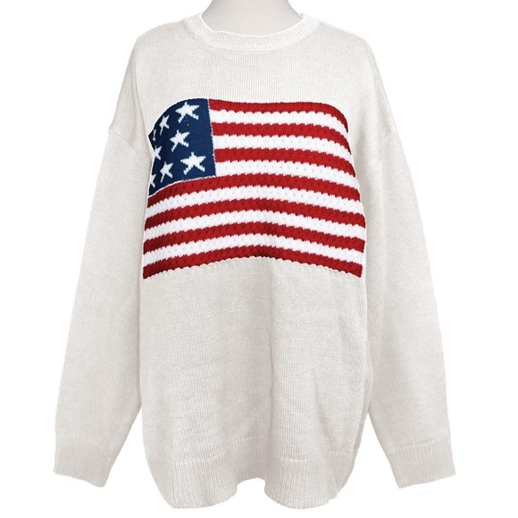 American Flag Crochet Sweater Large NWT - Picture 3 of 4